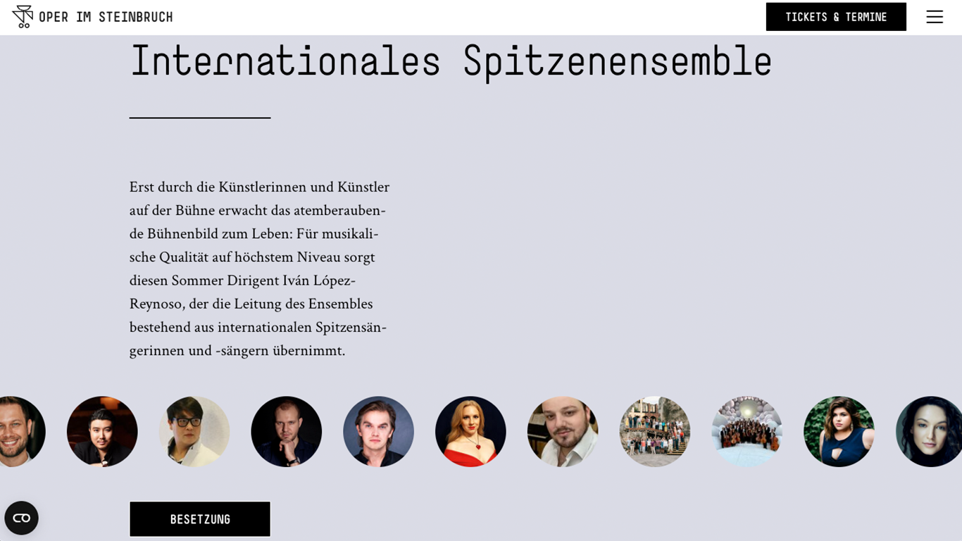 Screenshot Website Oper im Steinbruch: Leading Team