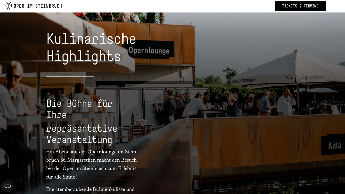 Screenshot Website Oper im Steinbruch: Kulinarische Highlights