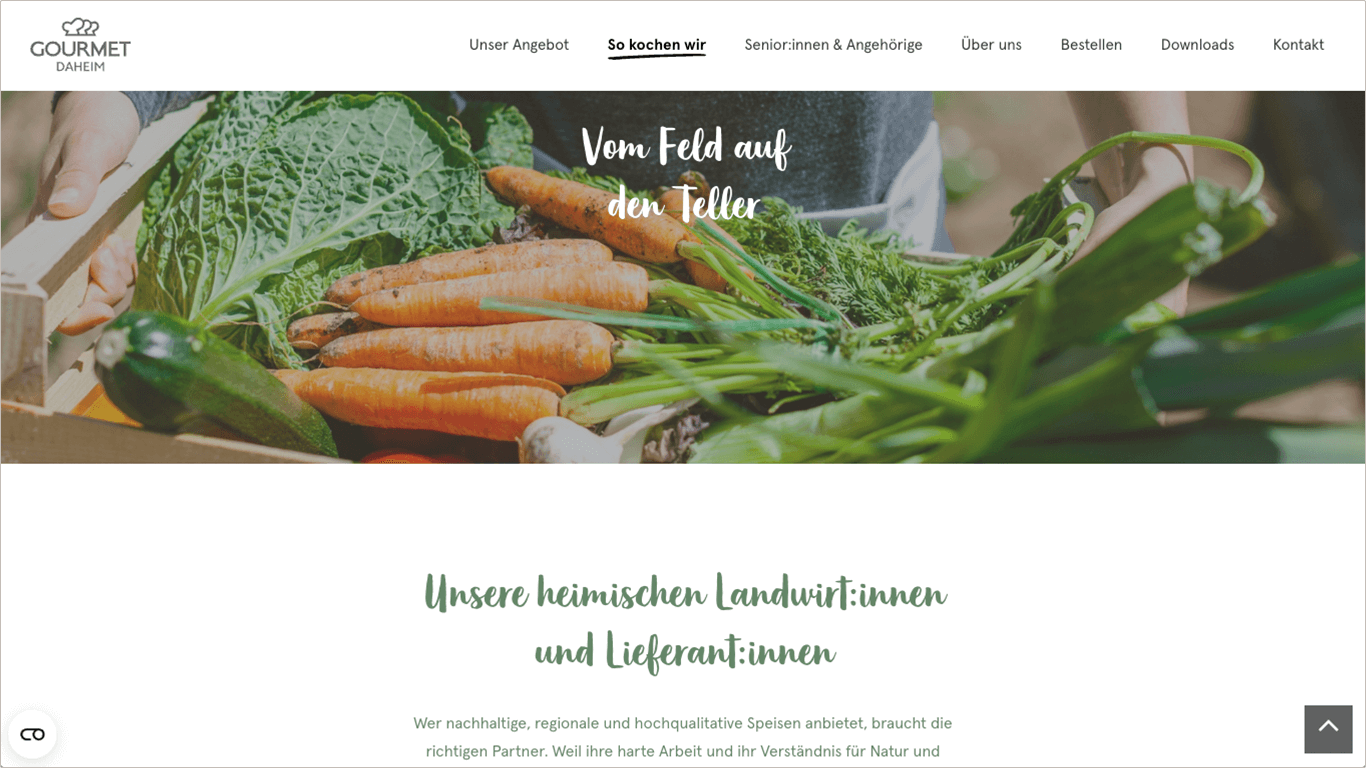 Screenshot GOURMET Daheim Website: Heimische Lieferanten