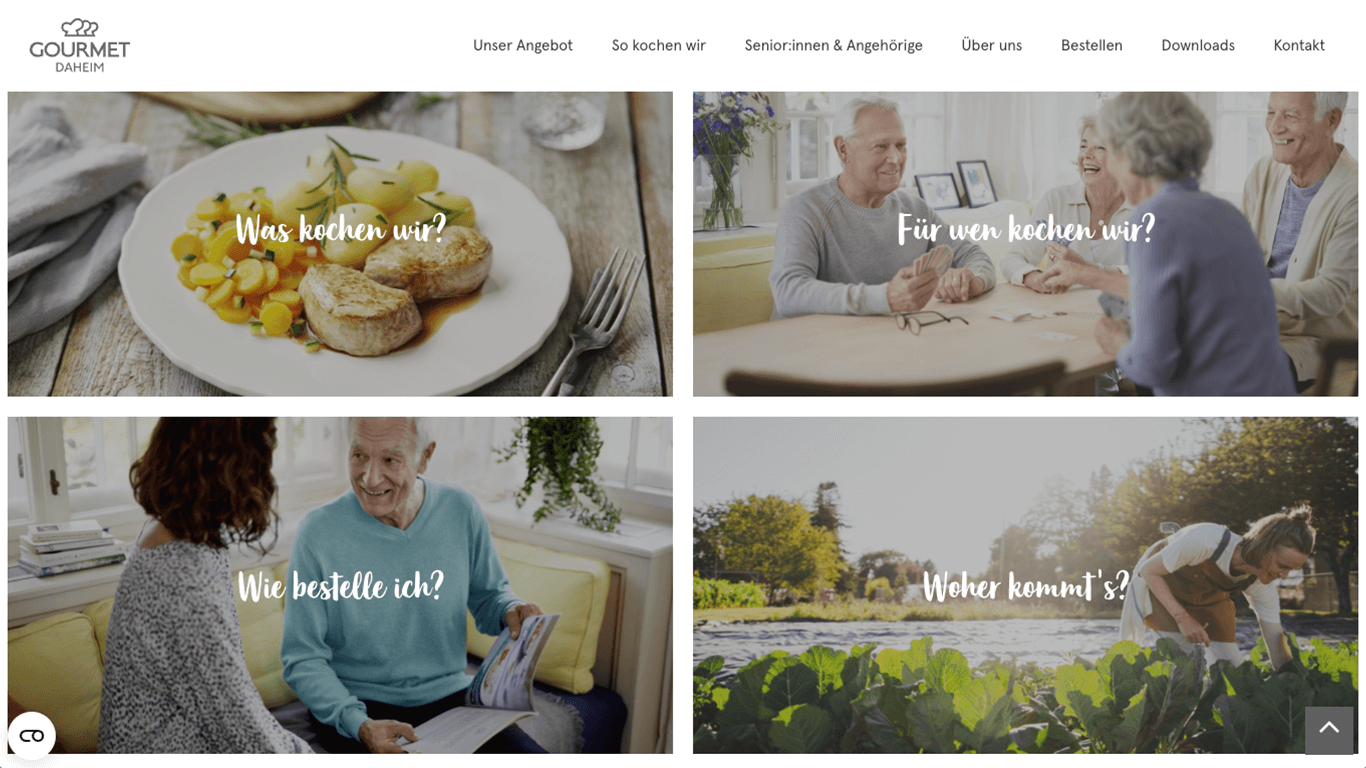 Screenshot GOURMET Daheim Website: Tätigkeiten