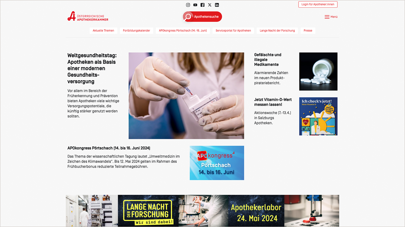 Screenshot: Startseite Österreichische Apothekerkammer
